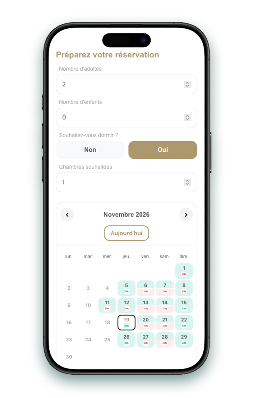 Widget de réservation Book-eat : choix de la date et du service