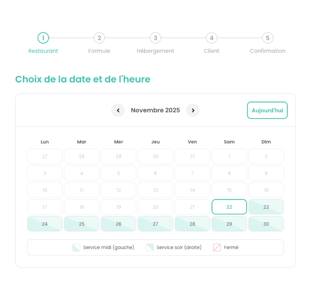 Widget de réservation Book-eat : choix de la date et du service